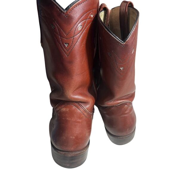 Vtg Frye Leather Red Brown Western Cowgirl Heeled Boots 7.5EE Womens PLEASE READ - Picture 5 of 13